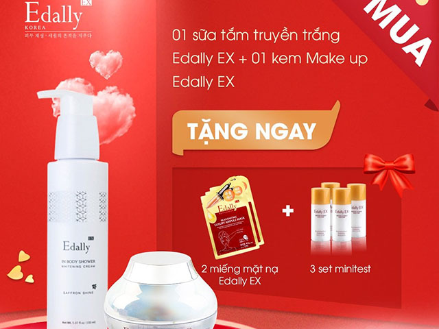 Khách hàng mua 1 sữa tắm truyền trắng Edally EX + 1 Kem trang điểm Edally EX tặng 2 miếng mặt nạ Edally EX + 3 sét minitest